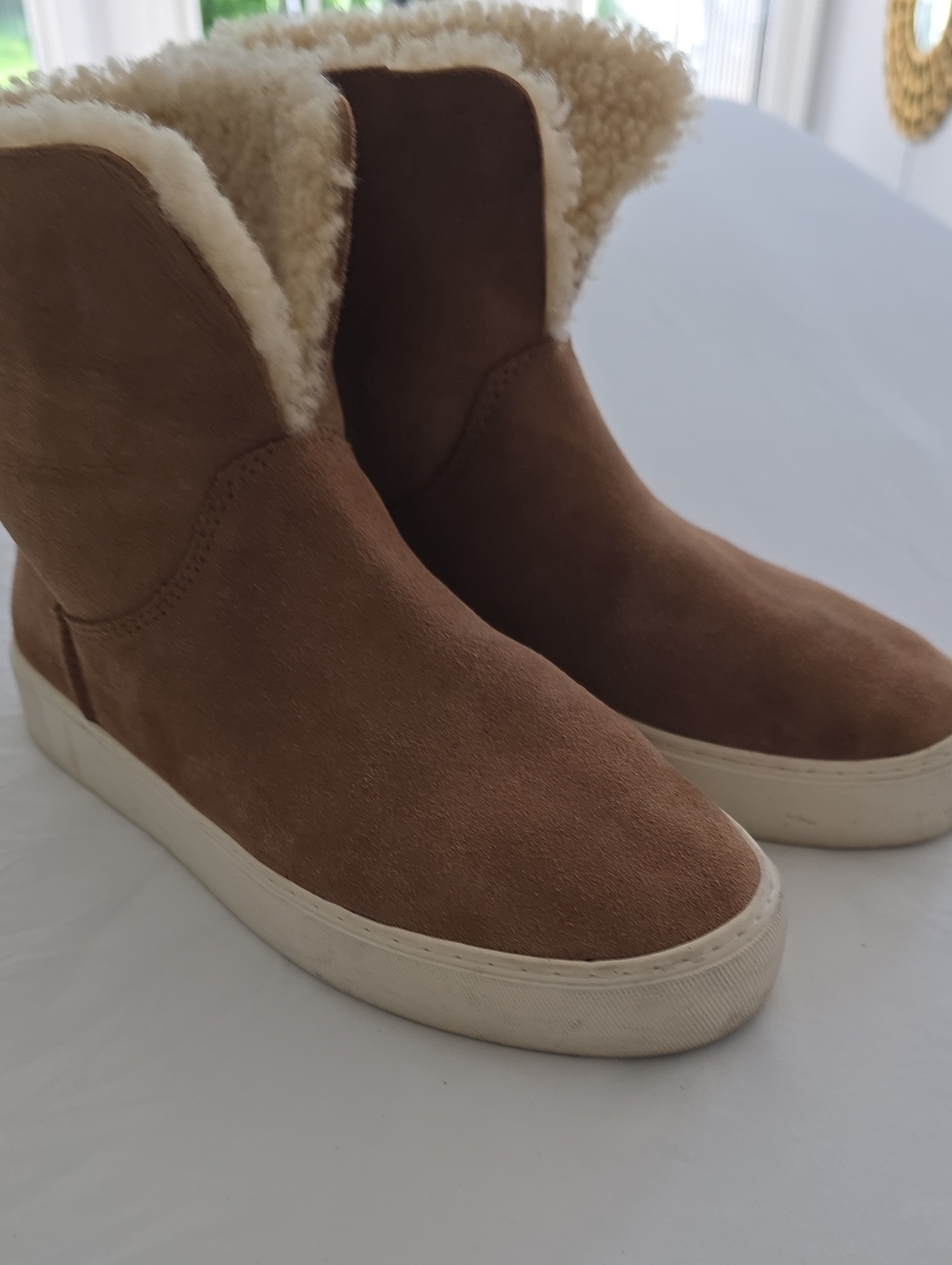 Women’s UGG Brown Suede Slip-On Ankle Boots with Shearling Lining